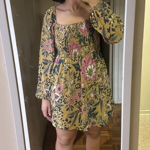 Floral Yellow Dress with Pink and Blue Accents
